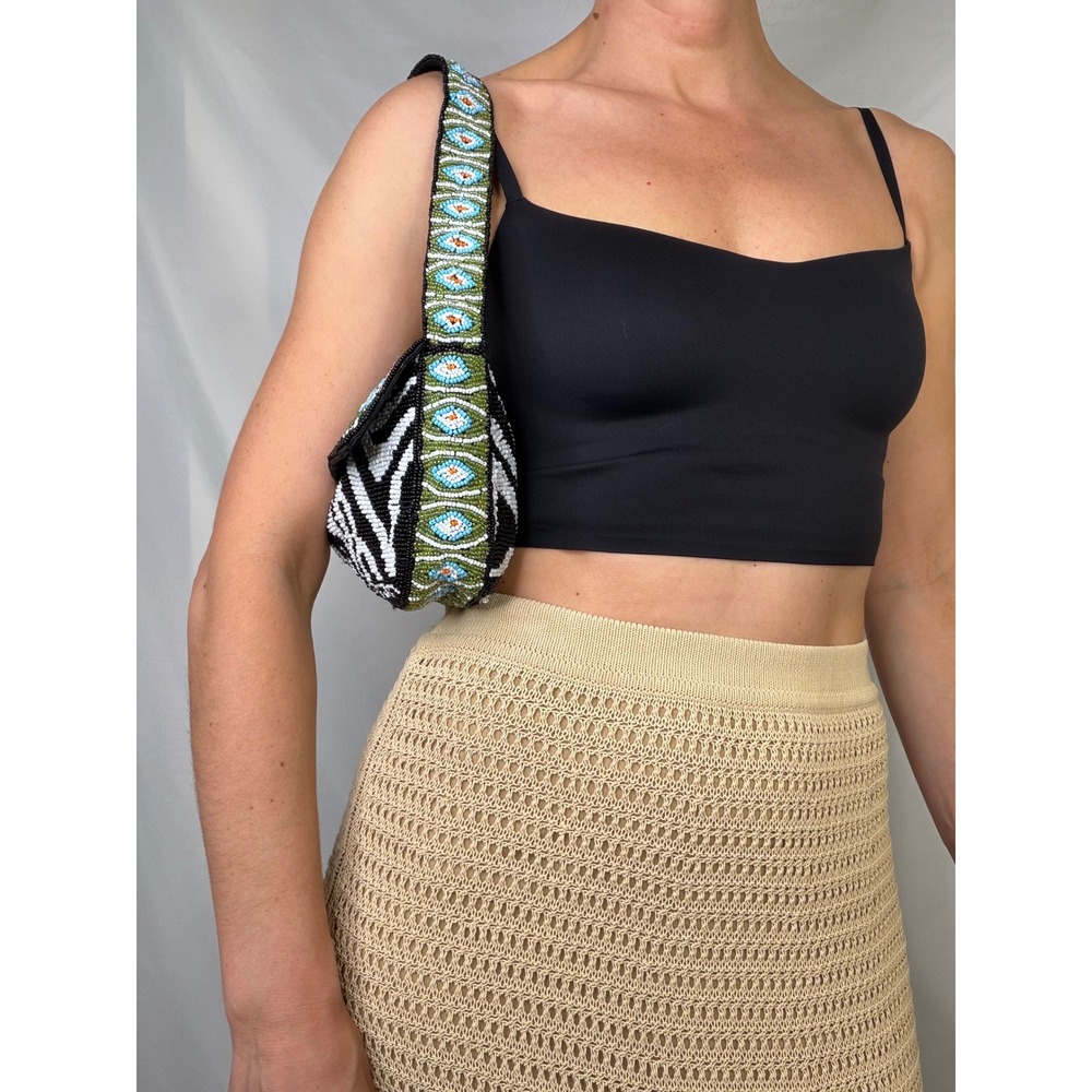 Cache Vintage Y2K Beaded Baguette Shoulder Bag Zebra Geometric Animal Print - Picture 14 of 16